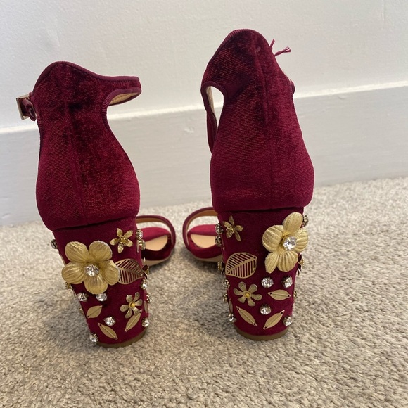 Jewel Badgley Mischka | Wine Velvet Alfreda Sandal Size 6.5 - Picture 3 of 7